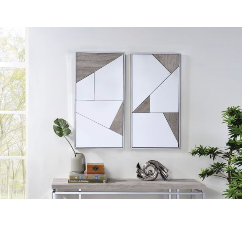 Ensemble de miroirs muraux décoratifs en métal avec motif abstrait géométrique, quincaillerie incluse (ensemble de 2)
