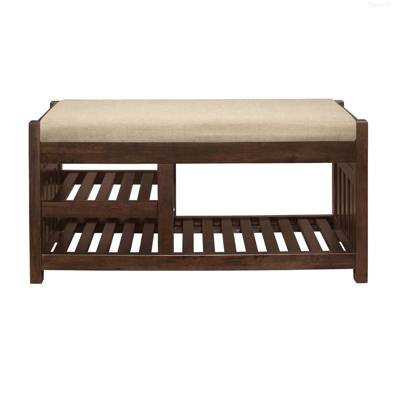 Banc rembourré en tissu texturé moderne et contemporain de 38 po avec deux tiroirs cachés pour un rangement discret, deux tablettes de rangement ouvertes pratiques