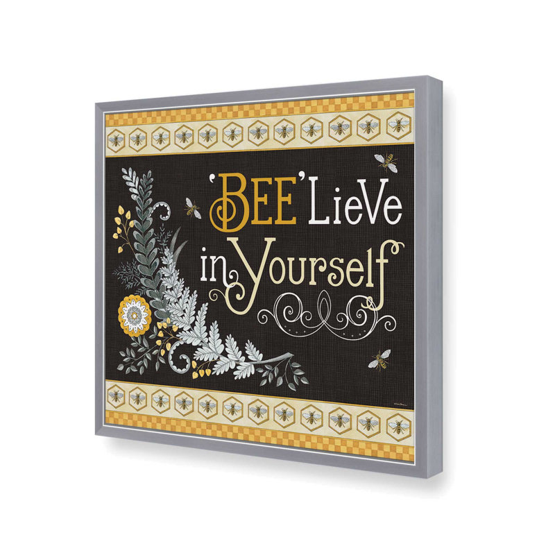 BeeLieve in Yourself by Deb Strain Art Print, L 20 po x H 20 po, Argent, Impression encadrée