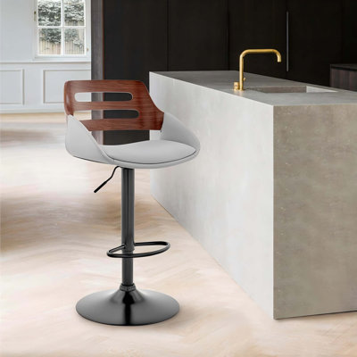 Tabouret de bar réglable en simili cuir et noyer avec base noire Terrak