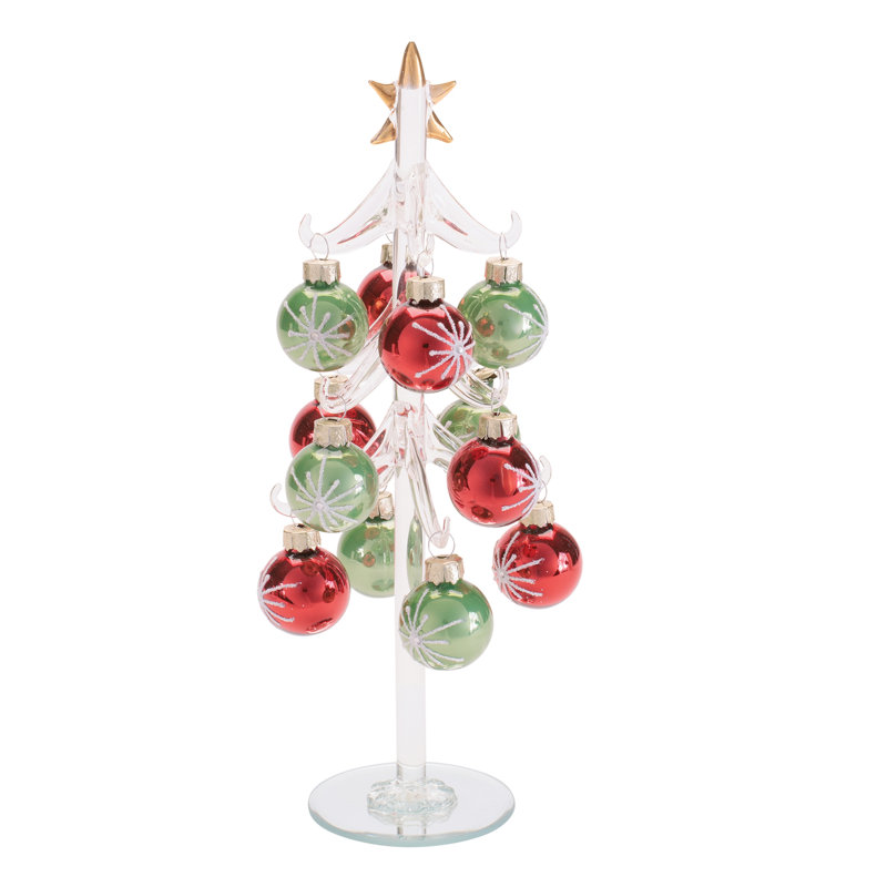 Arbre en verre avec mini ornements H 10 po