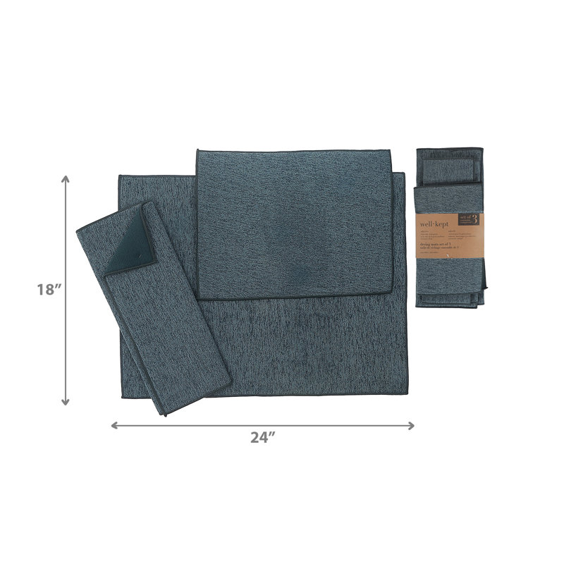 Tapis de vaisselle en microfibre uni 3 pièces, Marine