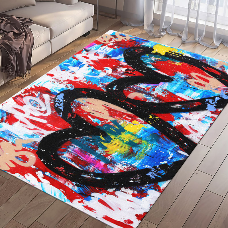 Chic Modern Art-Inspired Soft Pile Rug with Vivid Abstract Print for Trendsetting Home Décor, Rectangle 3'3" x 4'11"