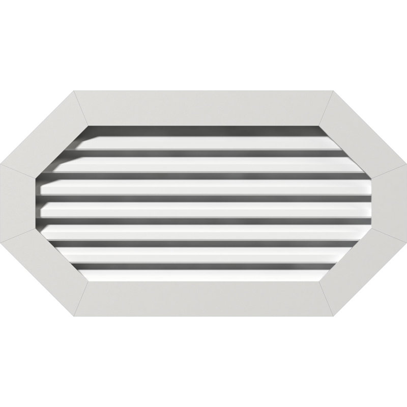 Évent horizontal en PVC à pignon octogonal allongé en PVC avec cadre plat blanc, H 17 po x l 19 po x P 3 po