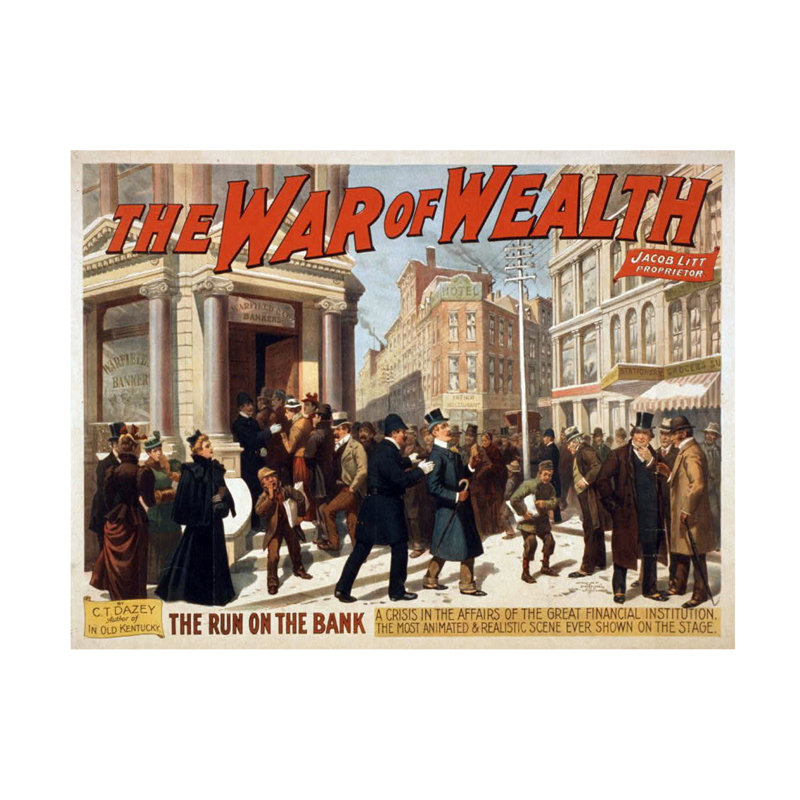 Art sur toile, artiste inconnu, "The War Of Wealth Melodrama", Broadway, 1896, H 24 po x l 32 po