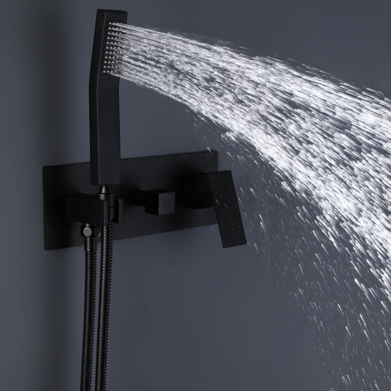 Système de douche pour salle de bain noir mat - Tête de pluie de 12 po. Meuble de luxe mural. Corps en laiton pour boire de l'eau salubre. Ajustement à une poignée. 2 têtes, valve à disque en céramique. Bras de 15,75 po, robinet à boyau de 59 po
