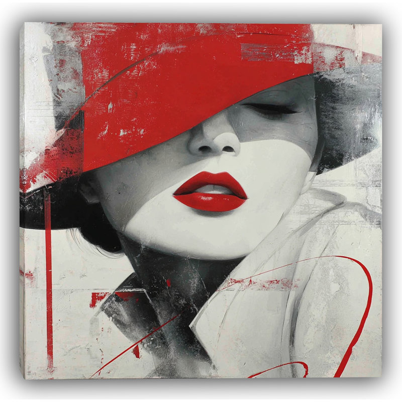 «Scarlet Allure - Modern Glamour Woman», art mural sur toile tendue, H 40 po x l 40 po