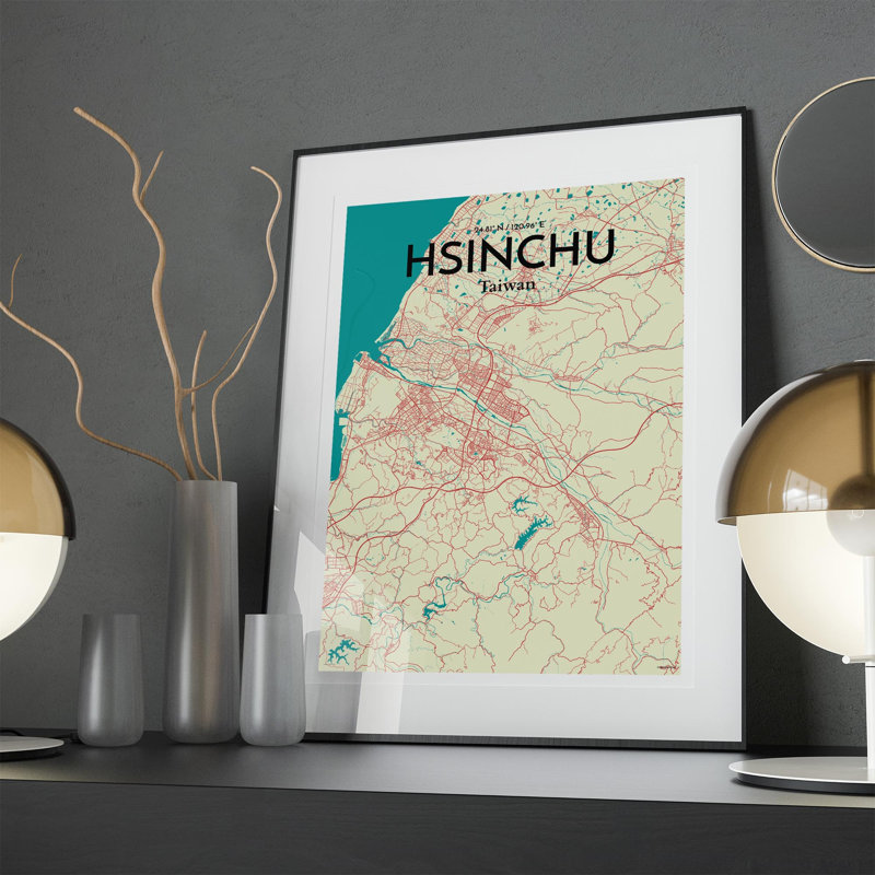 Hsinchu City Map In Tricolour - No Frame Print, 27.6cm H x 19.7cm W x 0.05cm D