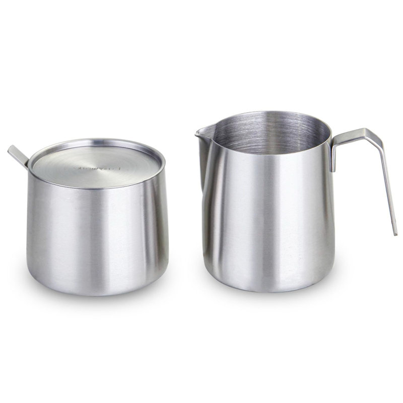 Stainless Steel Sugar Bowl And Creamer Set, With Spoon And Anti-Drip Spout, Stackable Design, Brushed Silver