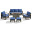 Ensemble de foyer d'extérieur moderne en rotin 6 pièces avec canapé, fauteuils et repose-pieds-2011741322-2011741323
