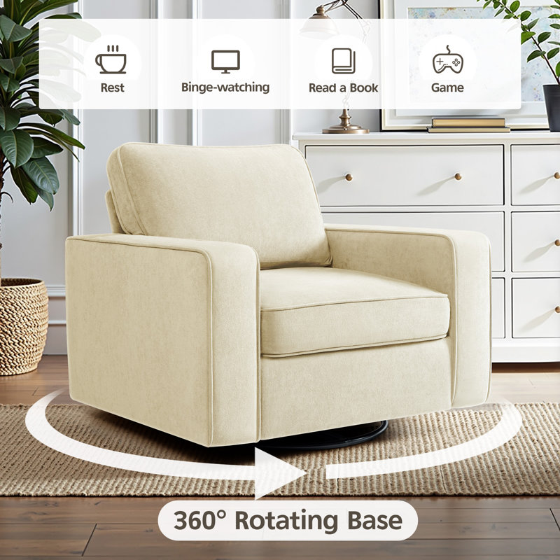 36.2" Wide Upholstered Swivel Accent Armchair, Cream Fabric