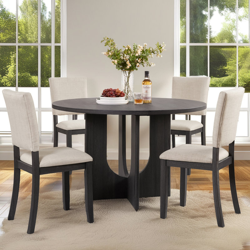 Ensemble de salle à manger 5 pièces 47,3 po rond avec chaises rembourrées, base de table stable