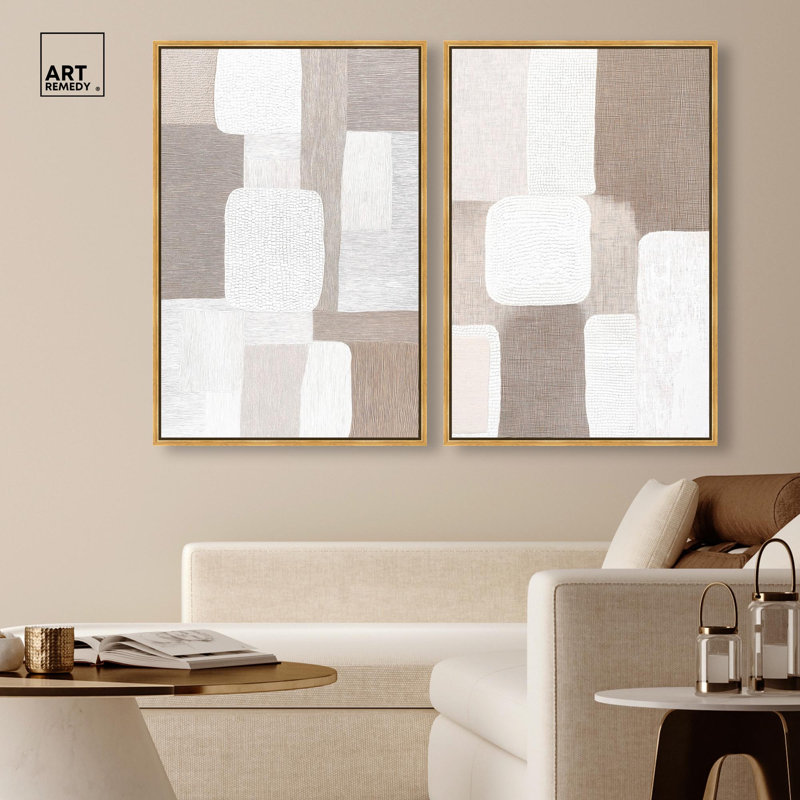 Ensemble de toiles « Stucco Squares » - Décoration murale moderne par Art Remedy, cadre noir, 10 x 15, 37" H x 25" W