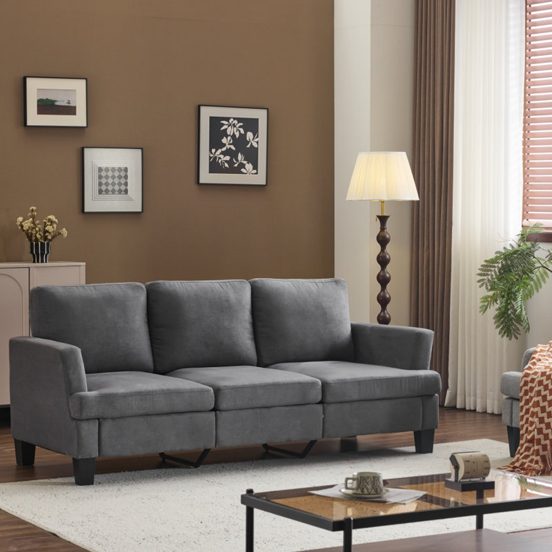 83.5" Upholstered Square Arm Suede Sofa, Gray