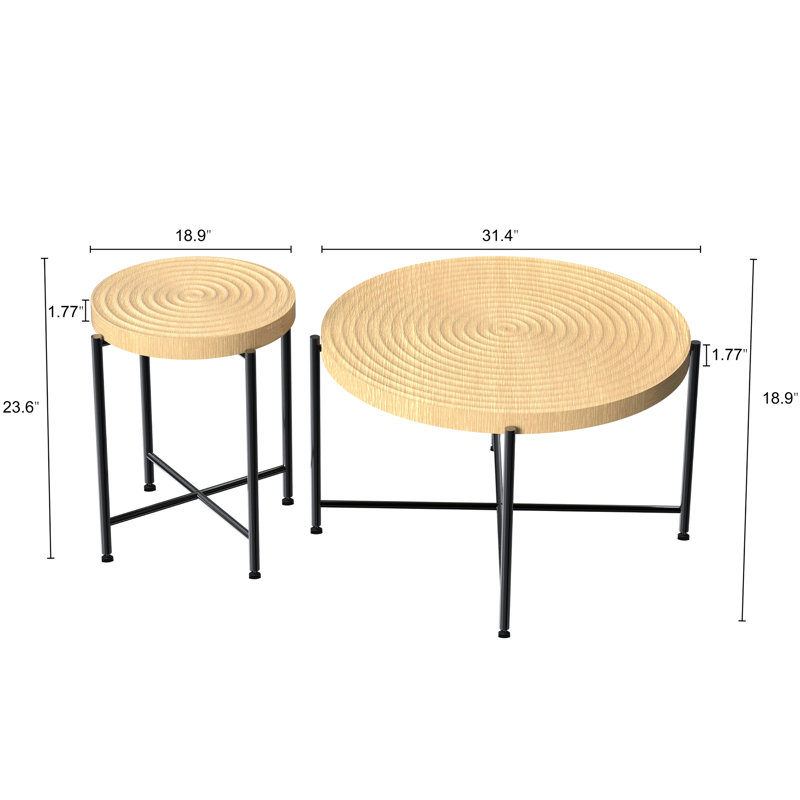 Table basse 2 places imperméable et recouverte. Design cylindrique vieilli. Pieds en métal noir. Dimensions idéales pour la maison. Choix de couleurs varié. Charme rustique. Style rustique.