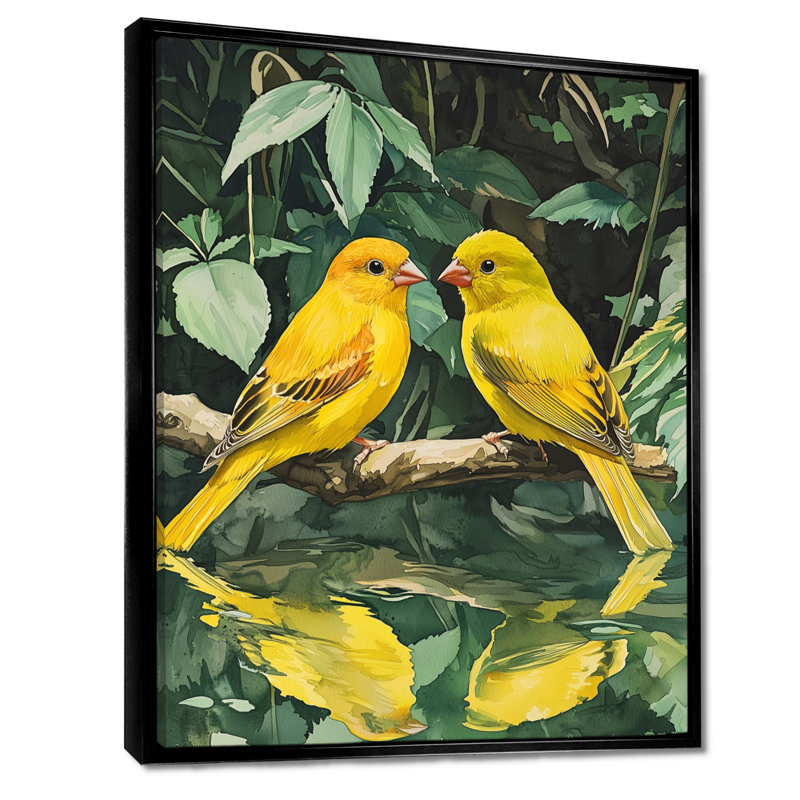Kleckner Finches Birds By The Farm Pond II - Art mural oiseau pour le salon, Noir, Impression encadrée flottante