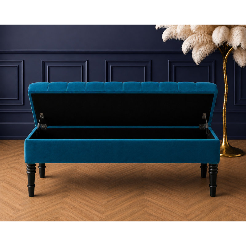 Cubed Tufted Rectangle Ottoman Storage Bench, Upholstered Plush Velvet Shoe Bench with Black Turned Wooden Legs