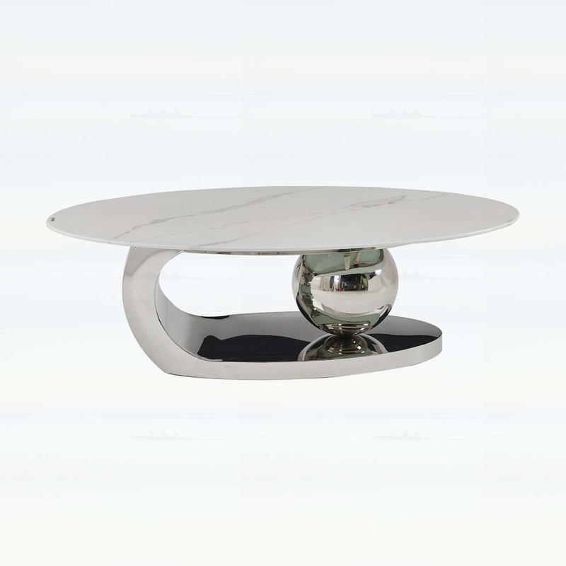 Table basse ovale, Silver+White