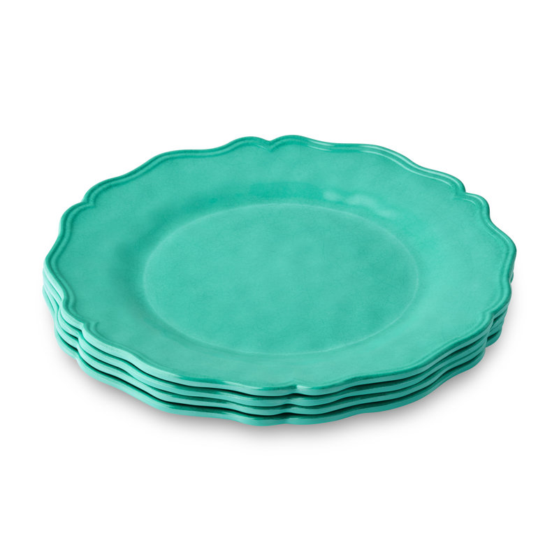 Assiette plate Isabella de 11 pouces Isabella, effet glaçage craquelé et bords festonnés, mélamine légère durable, résistante aux cassures et au lave-vaisselle, vaisselle élégante pour les repas à l'intérieur et à l'extérieur