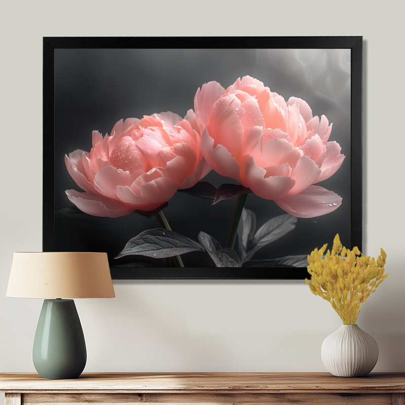 Brookport - pivoines, impression d'art mural, H 12 po x l 20 po, Cadre noir