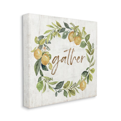 «Gather Circular Lemon Wreath Weathered Botanical Leaves» par Nan - impression sur toile tendue