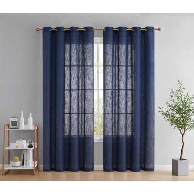 Aleksander Faux Linen Semi Sheer Grommet Curtain Pair