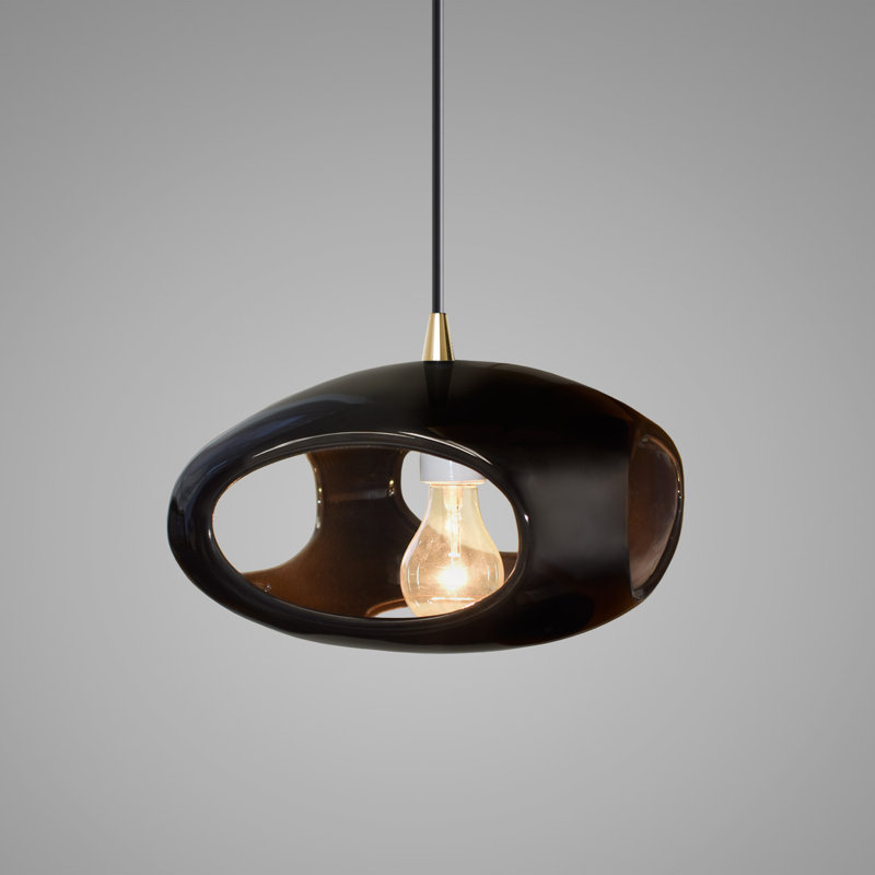 Luminaire suspendu géométrique à 1 lumière Logan, Laiton antique, Noir brillant
