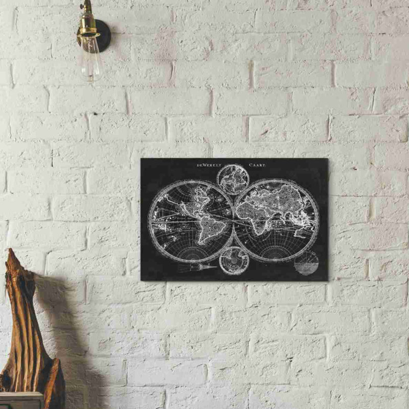 «Charcoal World Map» par Studio W, impression sur toile tendue, H 12 po x l 18 po x P 0,75 po