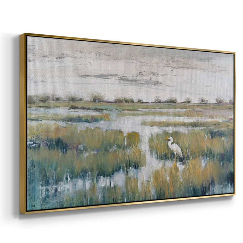 Marshland View VI, reproduction d'art sur toile, Encadrement doré, H 27 po x l 41 po x P 2 po