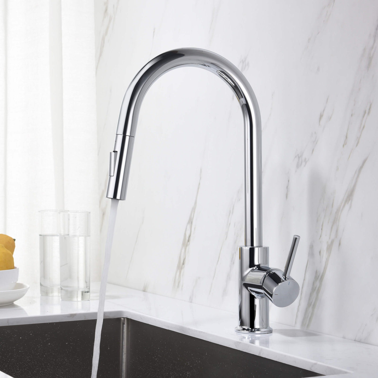 Circular Pull-Down Kitchen Faucet, Chrome