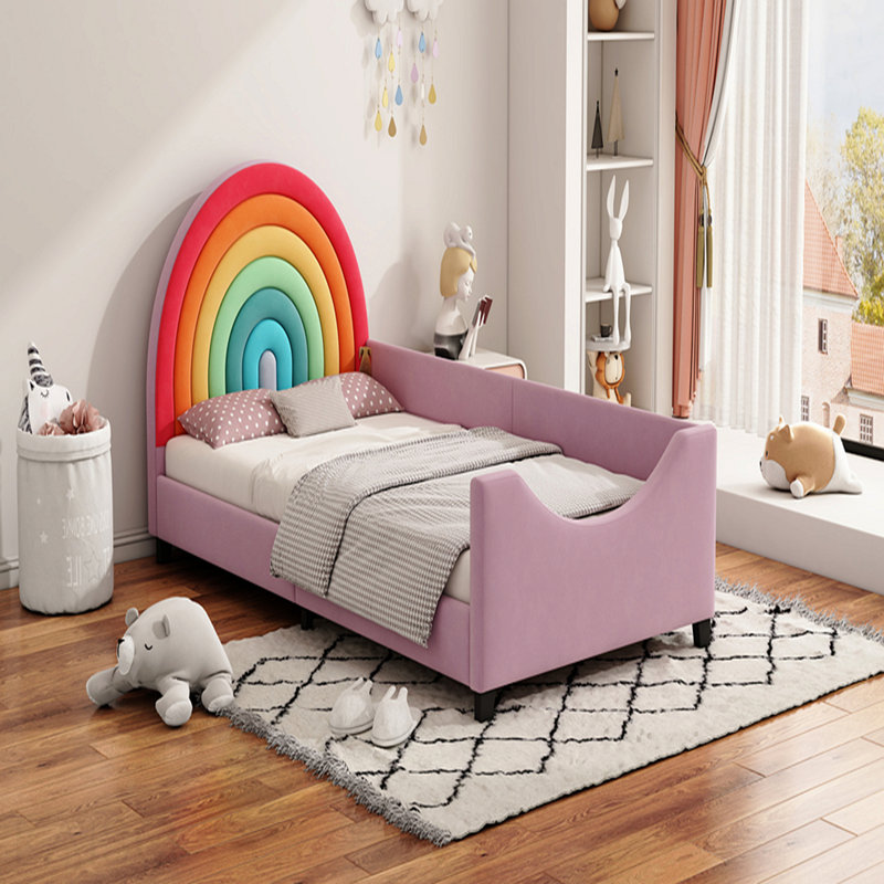 Cadre de lit simple pour lit d'enfant arc-en-ciel coloré mignon