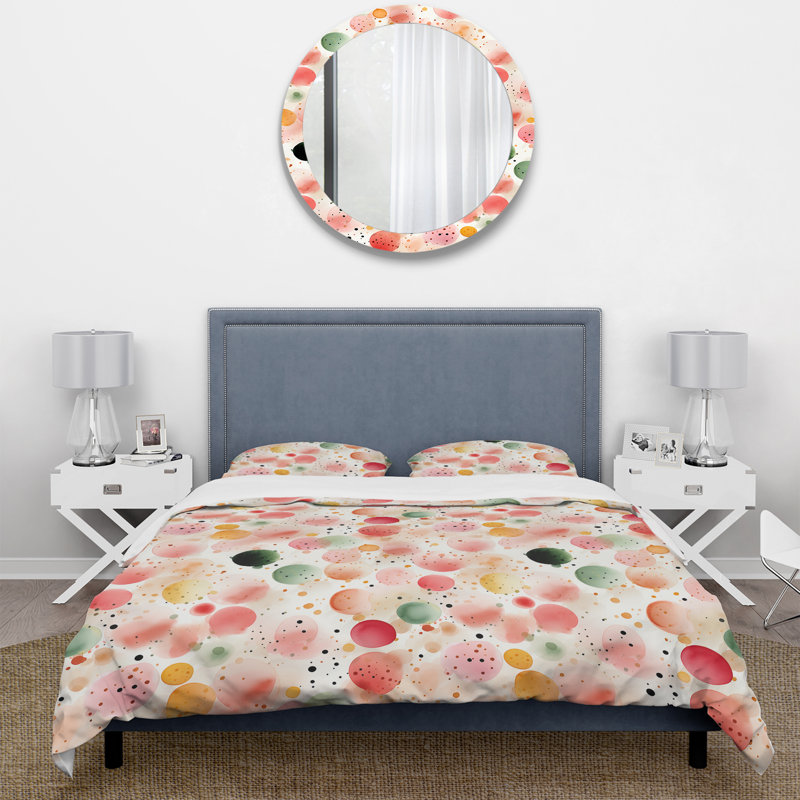 Ensemble de housse de couette Watercolor Nostalgic Poka Dot Harmony I, Housse de couette pour très grand lit et 2 très