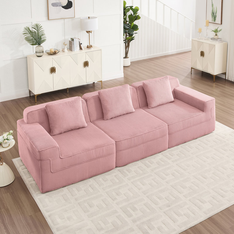 Modular 4 Seat Boneless Sofa With Deep Seating, Cloud Sectional Couch, Modern Design, Throw Pillows And Corduroy Fabric For Ultimate Comfort