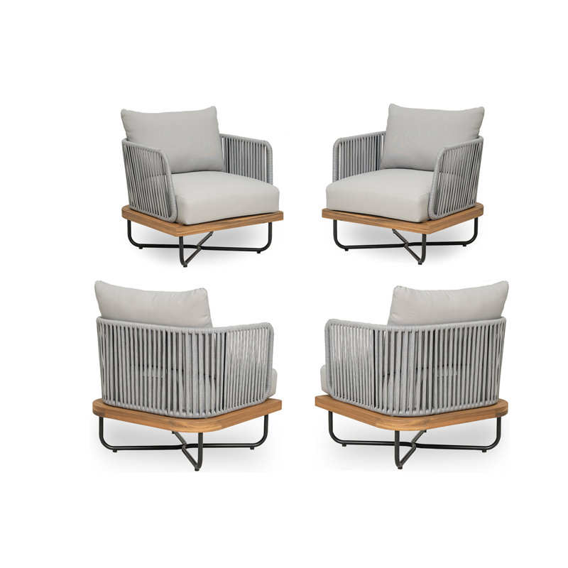 Ceilean Outdoor Acacia Wood Rope Woven Club Chairs