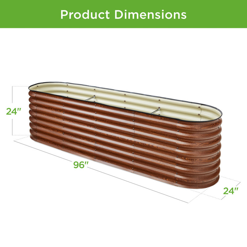 Shalynn 8x2x2ft Metal Raised Garden Bed, Oval Outdoor Planter Box w/ 4 Support Bars, Wood Grain