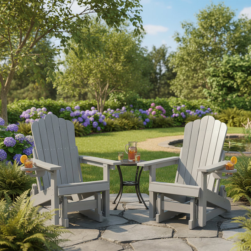 Chaise berçante d'extérieur en PEHD Adirondack, Gris lointain, No