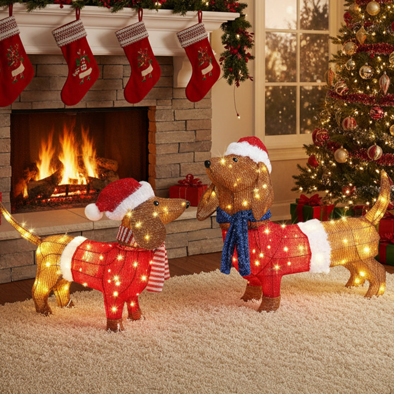 2 pièces de décoration de Noël teckel brun clair