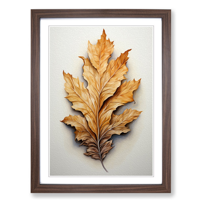 Leaf Tachisme - Single Picture Frame Print on Wood, 64cm H x 46cm W x 2cm D, Walnut