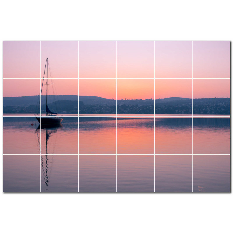 Boat Photo 12'' x 12'' Satin Ceramic Decorative Mural