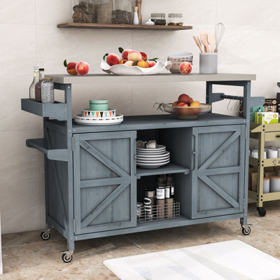 Cheyene Rolling Kitchen Island with Stainless Steel Top and Lockable Wheels by Gracie Oaks