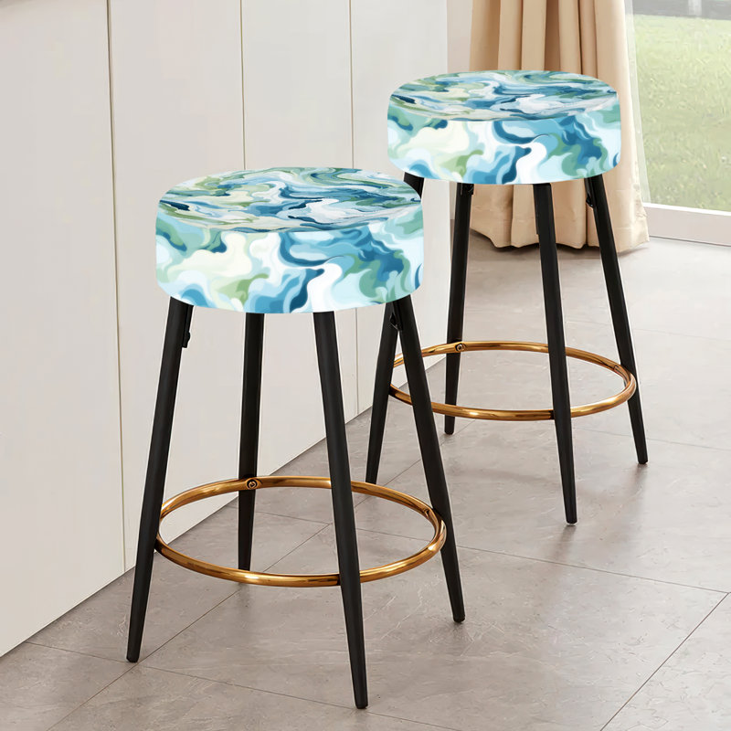 Ensemble de 2 tabourets de bar abstraits bleu éthéré camouflage