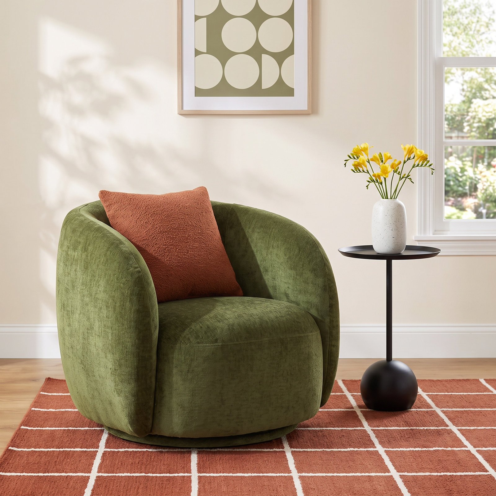 Neilson Swivel Barrel Chair, Distressed Green Velvet