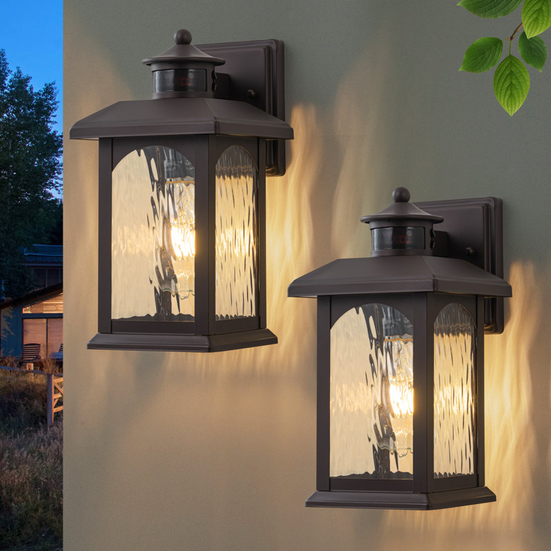12" H Motion Sensor and Dusk to Dawn Outdoor Wall Lantern (Set of 2)