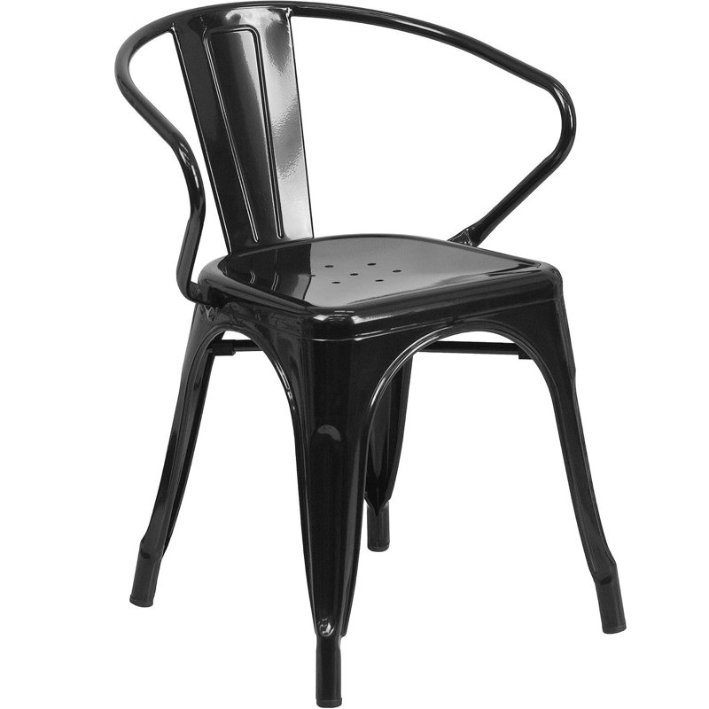 Roy Vintage Style Dining Chair - Modern Galvanised Steel, Black