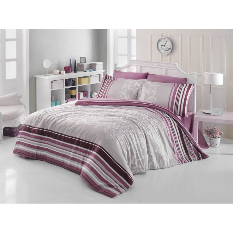 Ensemble de housse de couette 100% coton Ayaan Grey Claret Red Brown White