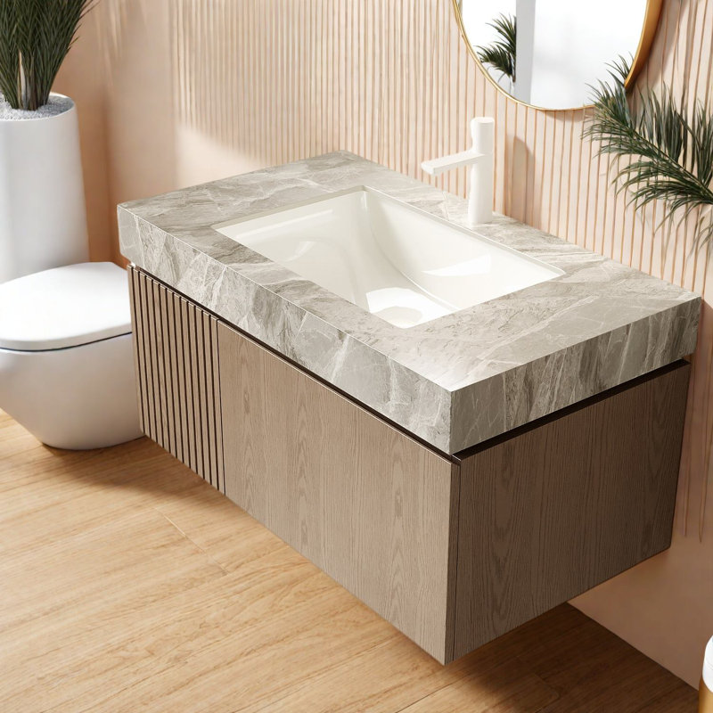 Meuble-lavabo moderne avec meuble-lavabo et lavabo, lavabo en céramique gris clair