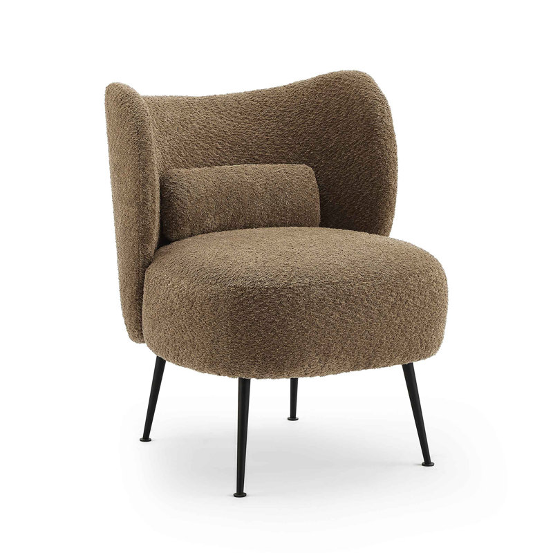 Emiline 24" W Upholstered Barrel Chair with Lumbar Pillow, Nut Brown Bouclé