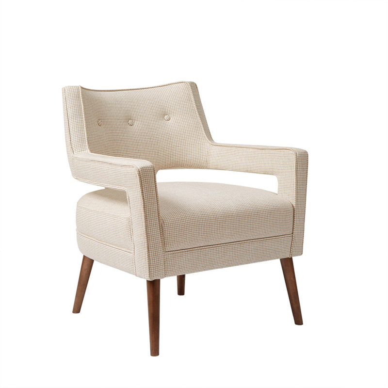 Cream Upholstered Birch Wood Accent Chair with Tapered Legs