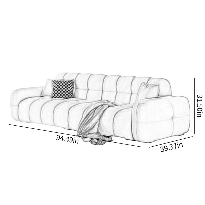 Canapé lumineux de style luxueux, H 31,5 po x l 94,49 po x P 39,37 po, Blanc cassé / blanc