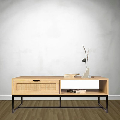 Cove Coastal Modern TV Stand with Storage Cubby and Drawer